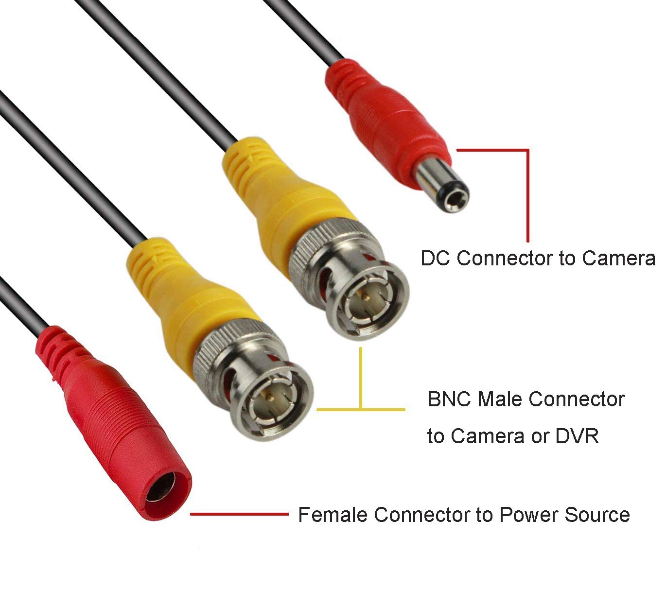 BNC Cable Video Power All-in-One Extension Cable 60FT CCTV Camera Wire with BNC RCA Connectors for Security Camera Systems, Black, CB60