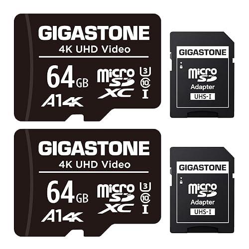 GIGASTONE 64GB Micro SD Card 2-Pack, A1 V30 4K Video Recording, Surveillance Security Cam Action Camera Drone Professional, 90MB/s Micro SDXC UHS-I U3