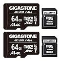 GIGASTONE 64GB Micro SD Card 2-Pack, A1 V30 4K Video Recording, Surveillance Security Cam Action Camera Drone Professional, 90MB/s Micro SDXC UHS-I U3