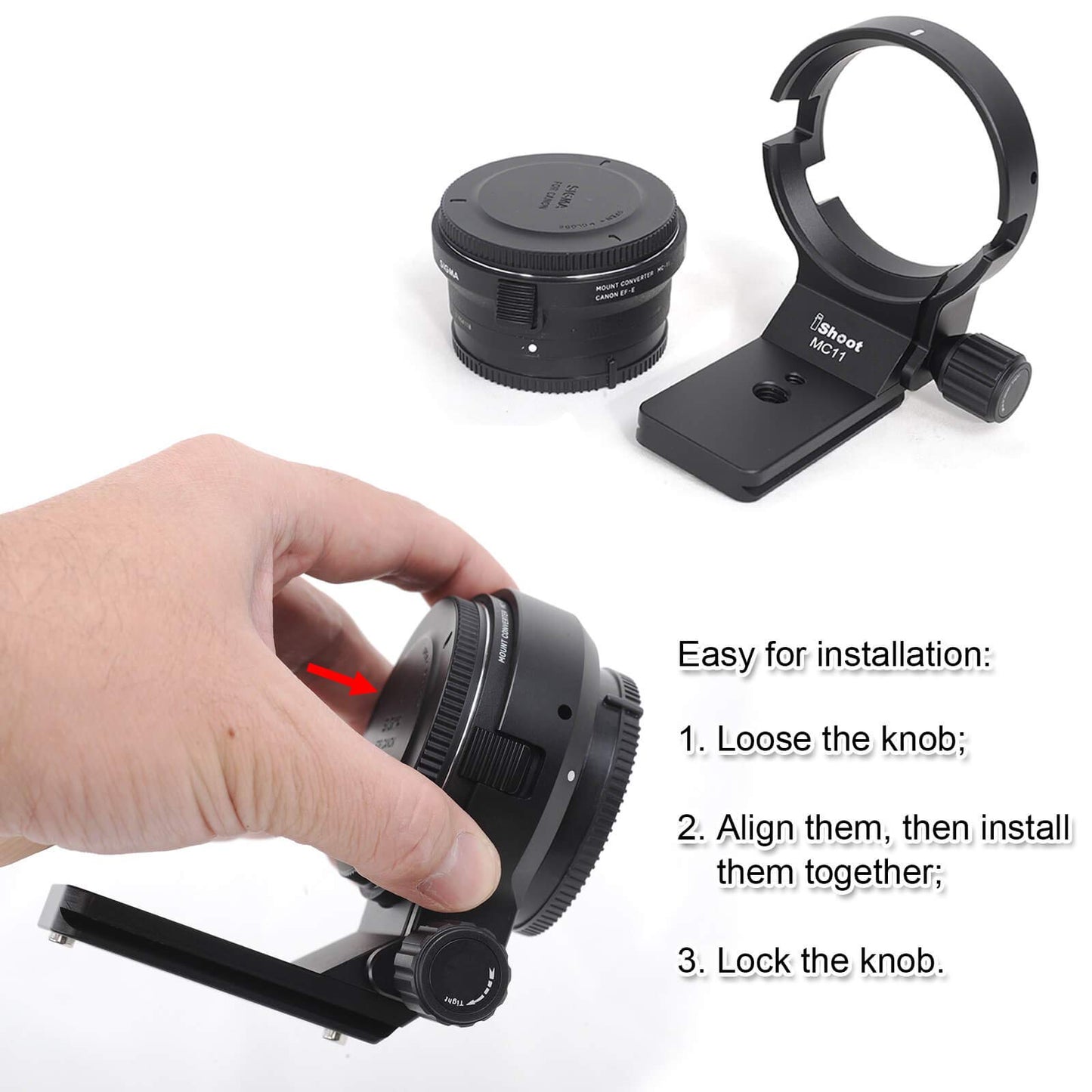 Camera Metal Lens Collar Stand Tripod Mount Ring for Sigma MC-11 Mount Converter Lens Adapter of Canon EF-E Mount, Built-in Arca-Swiss Type 70mm Quick