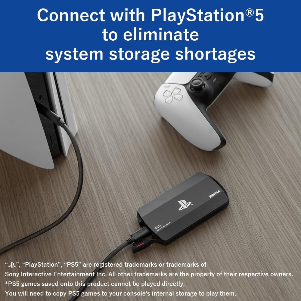 BUFFALO External SSD 1.0TB Officially Licensed Product, Compatible with PS 5 / PS 4 Consoles - USB3.2 Gen2 Type A and C - Portable Anti Shock IP55