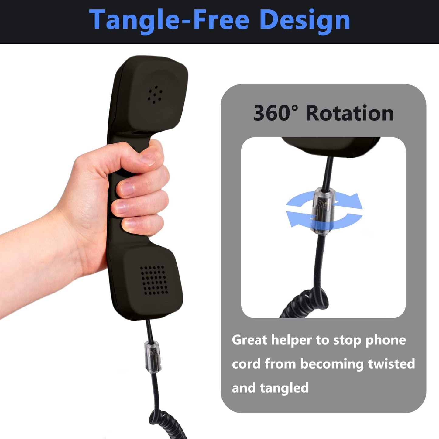 KINXIYU Telephone Handset Cord Detangler 2 Sets, 2 Pack Landline Handset Cord Cable (7.5Ft Uncoiled, 1.5 Ft Coiled) and 2 Pack Anti-Tangle Telephone