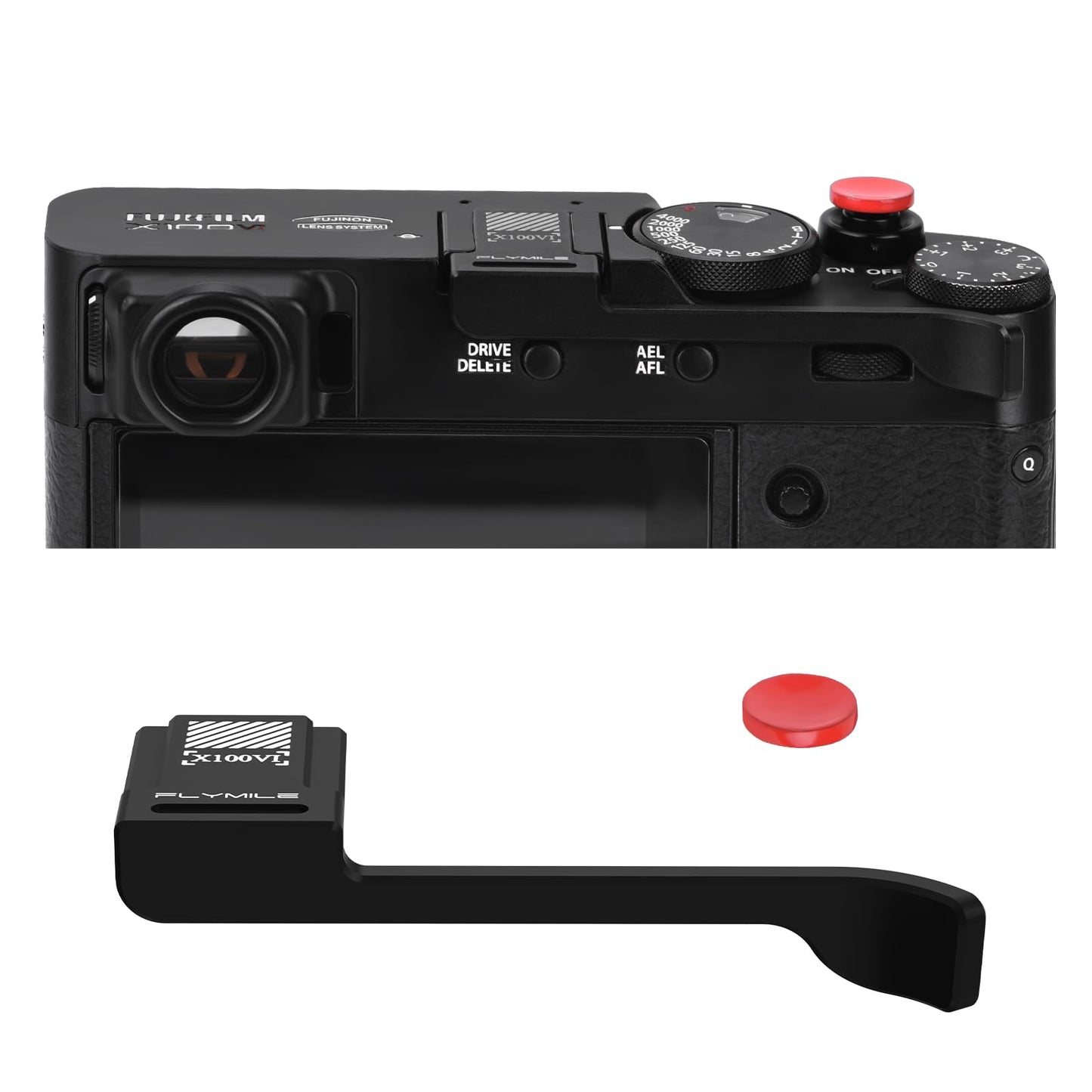 Thumb Grip Metal Hot Shoe Cover with Shutter Button for FUJIFILM X100VI / X100V Fuji Accessories (Black)