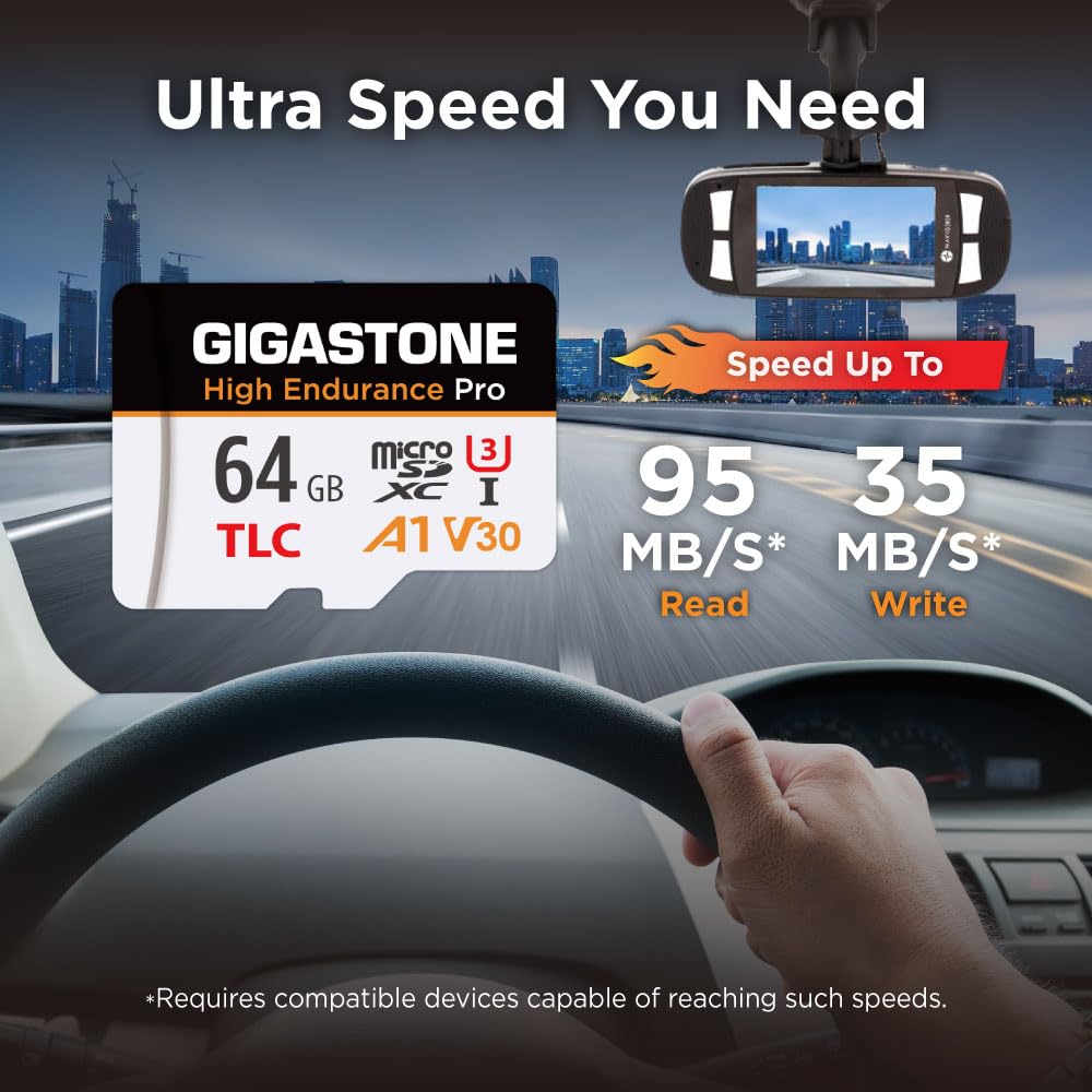 ?5 Yrs Free Data Recovery??Dash Cam? GIGASTONE 64GB Micro SD Card, TLC High Endurance Pro, Speed Up to 95MB/s, Compatible with REDTIGER Rove VIOFO