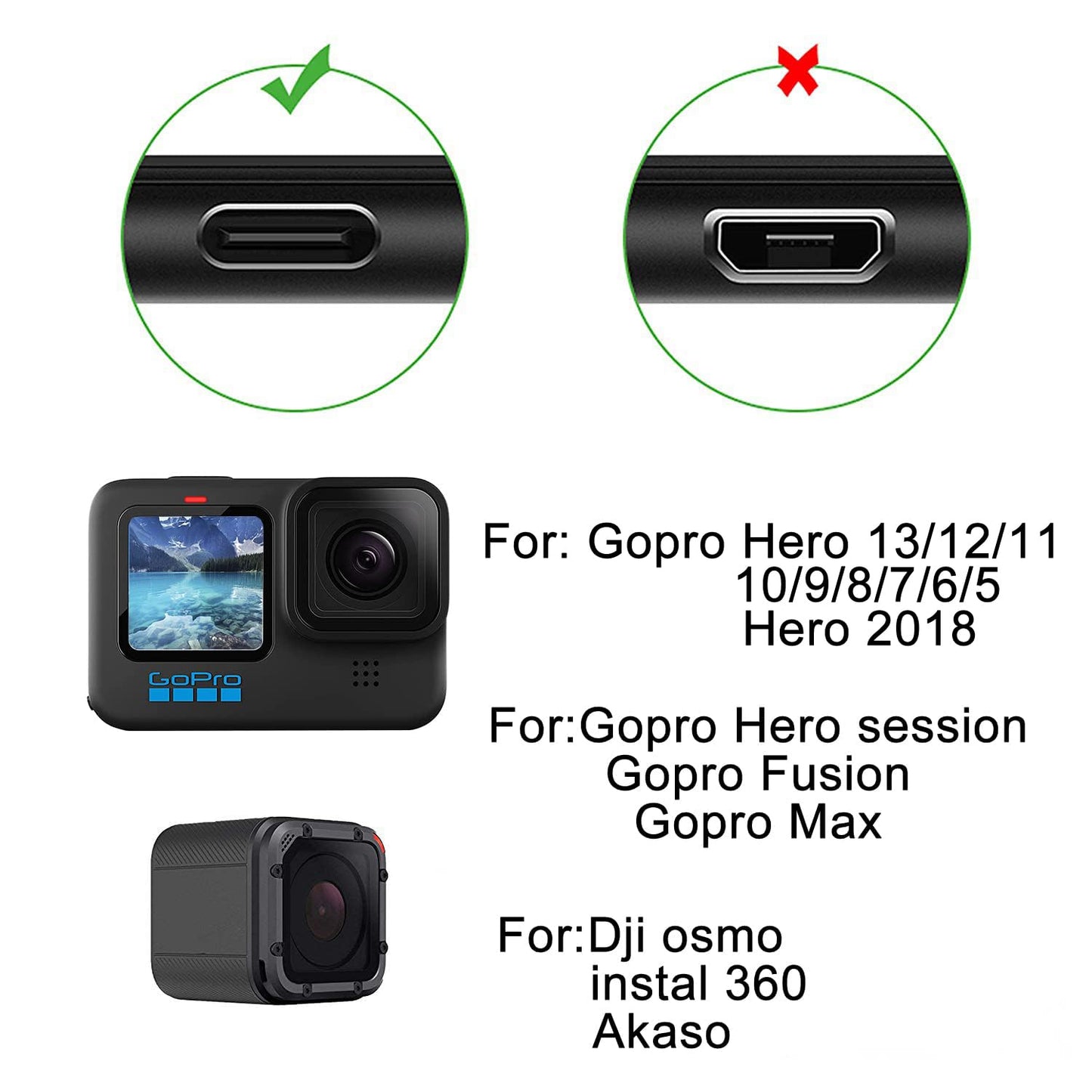 Suptig USB A to USB C Cable 2 Pack Charging Cable Compatible for Phone, Gopro Hero 13/hero12/11/10/9/8/7/6/5/hero Session gopro max Charging and Data