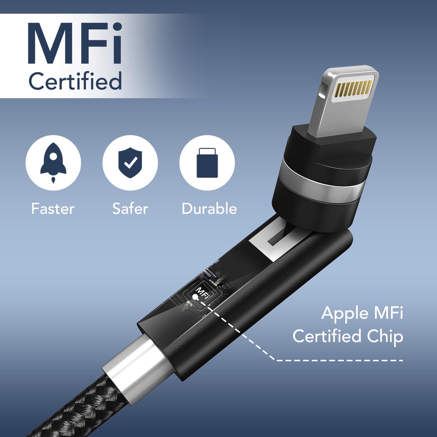 90 Degree Lightning Cable with 360 Rotating Head - 6.6FT MFi Right Angle Nylon Braided iPhone Charger Cord with 2.4A Fast Charge, Data Sync, CarPlay…