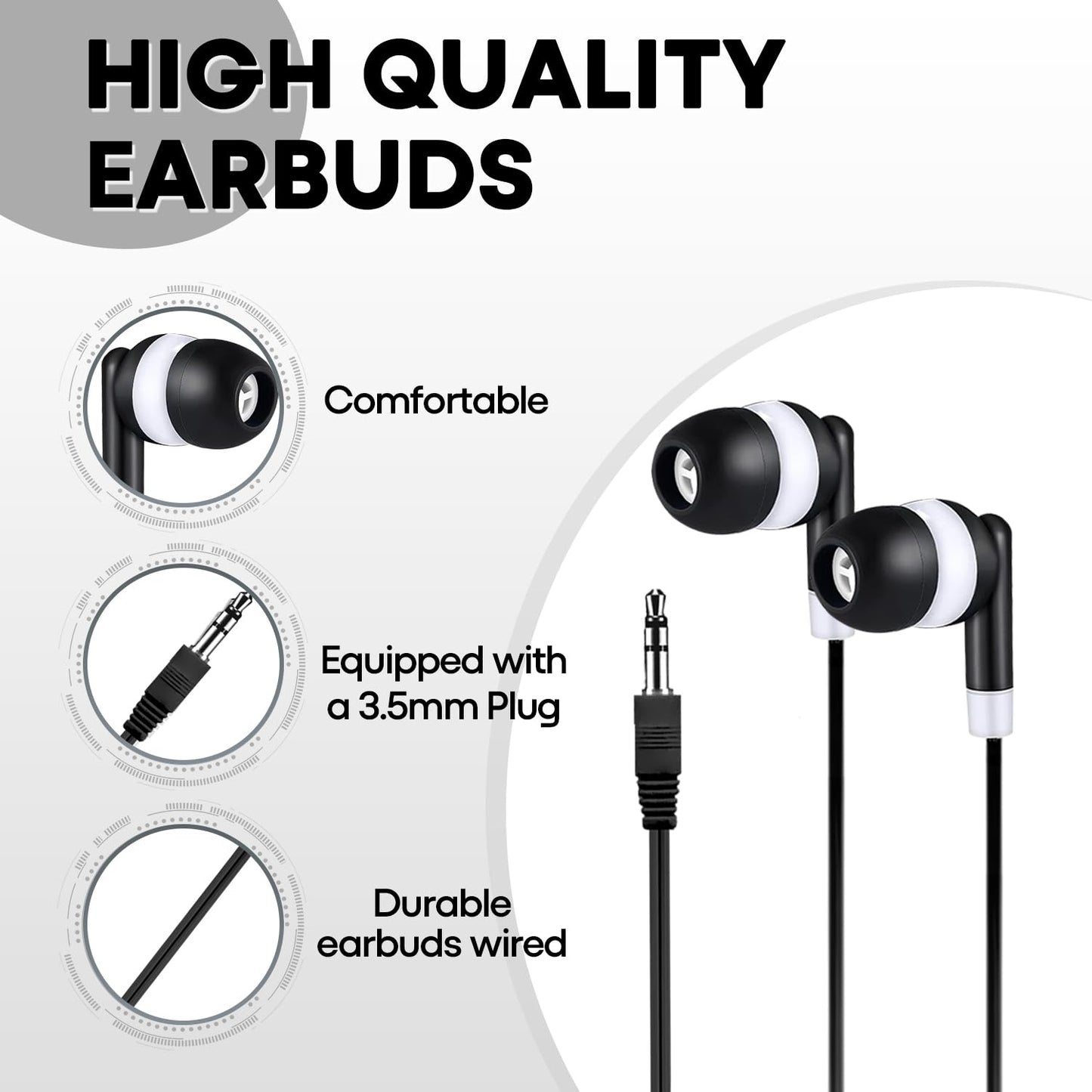 Yoley Bulk Earbud Headphones 50 Pack for School Classroom Kids, Wholeslae Wired Durable Earphones Class Set for Students Children Toddler Teens Boys