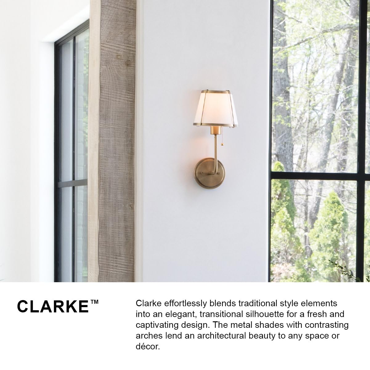 Hinkley Clarke Single Light Wall Sconce, Off-White Linen Tapered Shade, Traditional, On/Off Pull Chain, Black Finish
