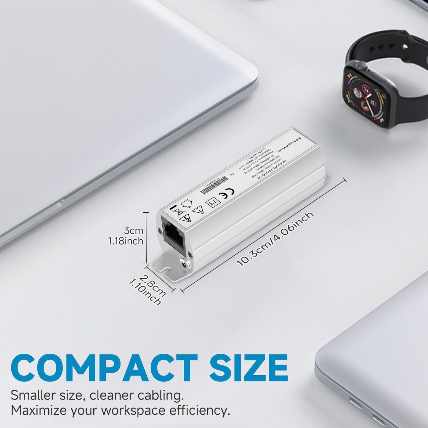 PROCET Ethernet Surge Protector Gigabit - 20KV Industrial Lightning Arrestor for -40°F to 185°F, 120Wmax 10 Gbps PoE++ RJ45 Surge Protector, Gas