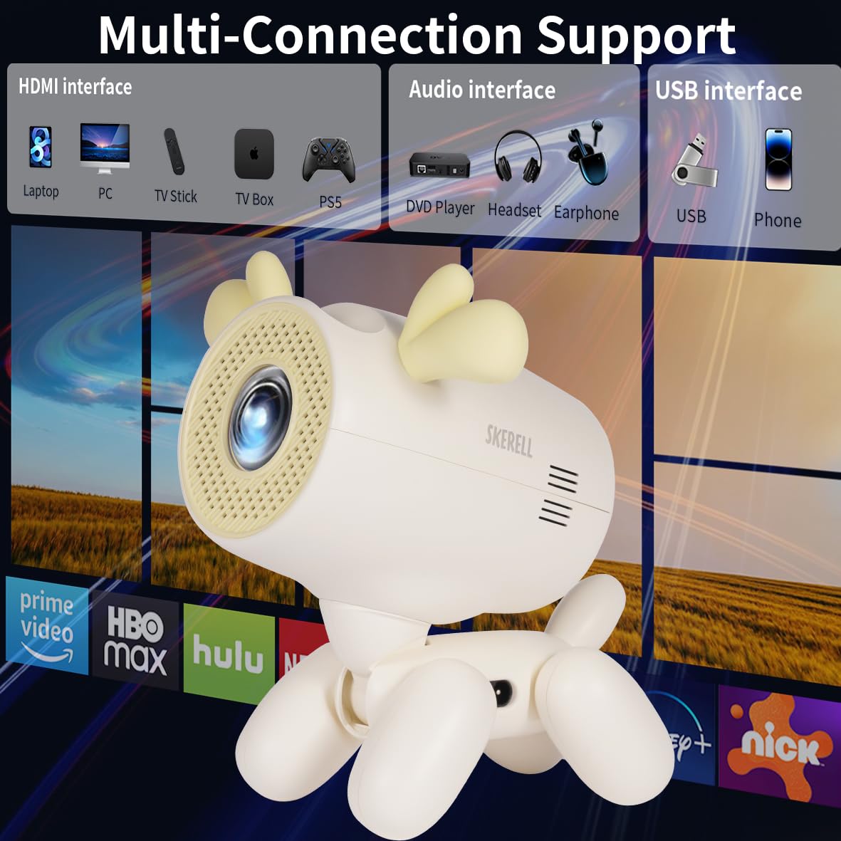 Mini Projector with WiFi and Bluetooth - Portable Outdoor Projector for Home Theater, Supports HDMI/USB Ideal for Movies and Gaming