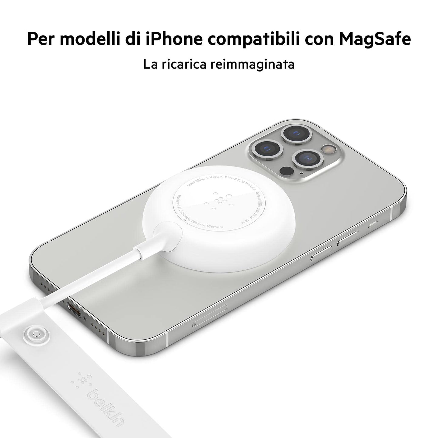 Belkin Magnetic Wireless Charger (Power Supply Not Included) Compatible with MagSafe with 2M (6ft) Extra-Long Cable Qi Charging Pad for iPhone 12, 12