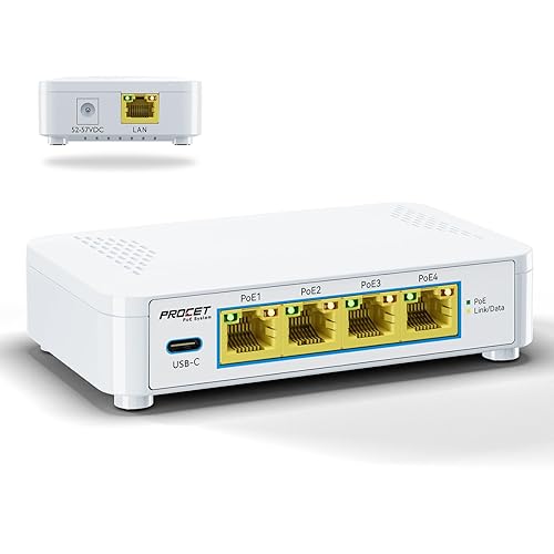 EN-S4P1C 5 Port PoE Switch - 4 PoE+ Ports & 1 USB-C, Unmanaged Network Switch