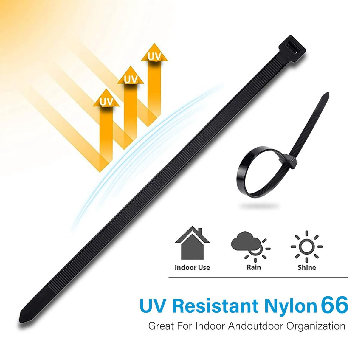 Zip Ties Heavy Duty Cable Ties with 300lbs Tensile Strength, Multi-Purpose Adjustable Ties, UV Resistant Indoor and Outdoor Cable Ties for Use in The