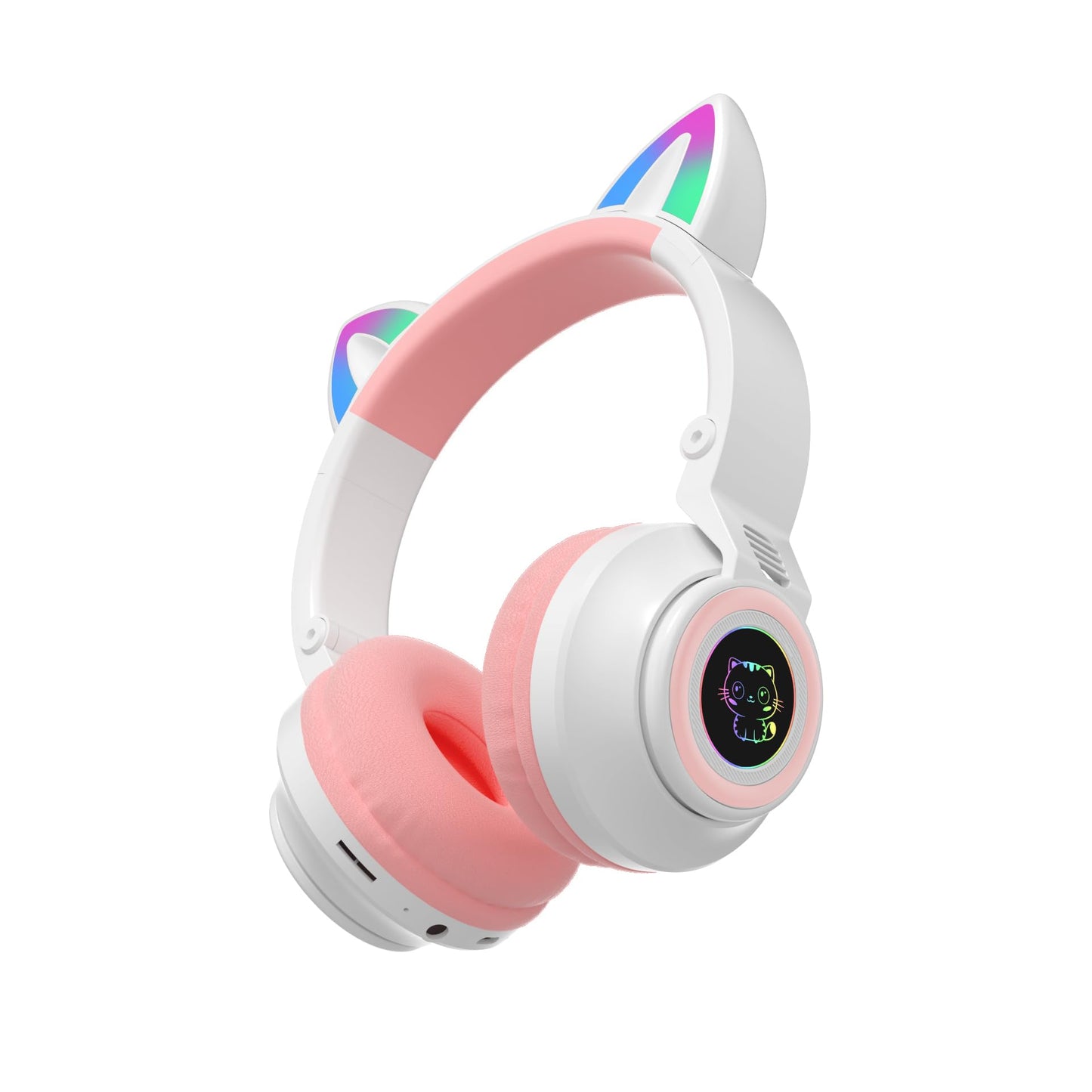 Bluetooth Headphones Girl Kids,Cat Ear LED Light Wireless/Wired Headset,85 dB Volume Limited, Foldable,Built-in Mic,Support FM/Micro SD/TF,for…