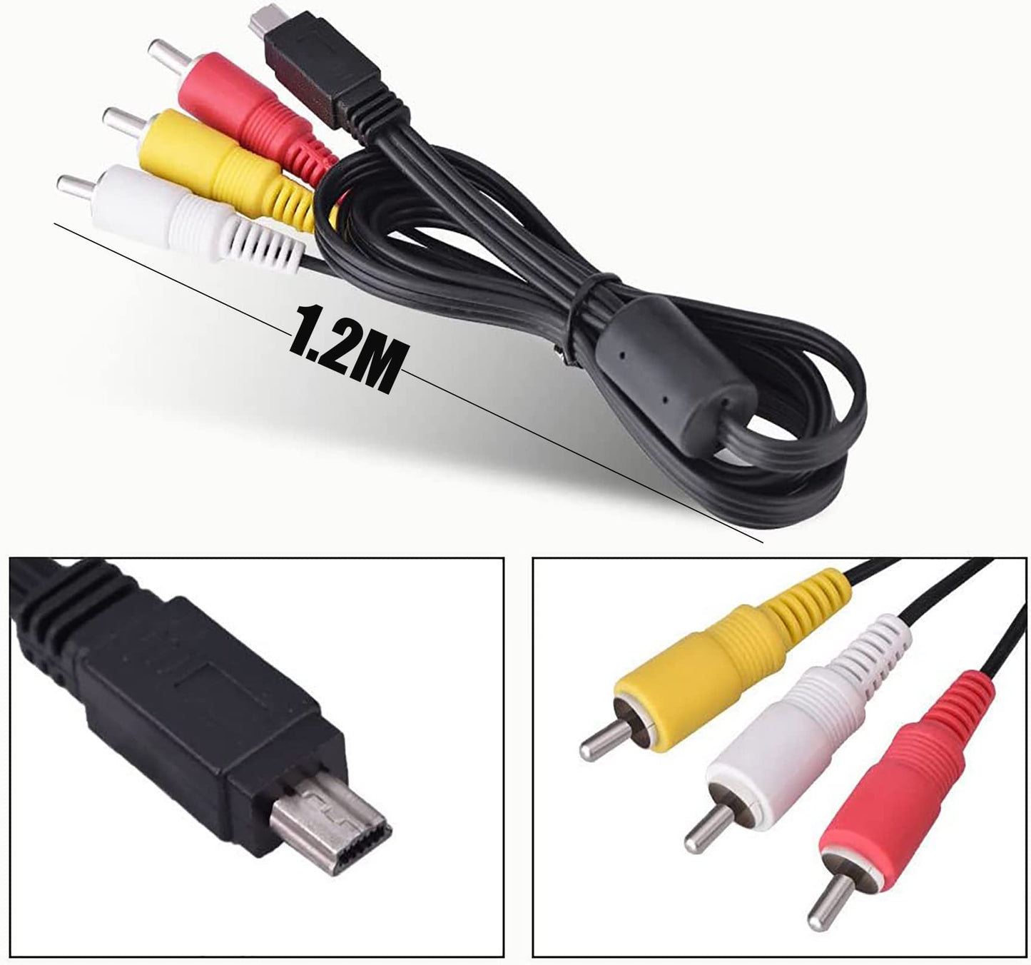 Mini USB to 3 RCA Cable AV Stereo Audio Video Cable Replacement for AVC-DC400ST EOS 7D, 60D, 60Da,70D,100D,550D, 600D, 650D, 700D & EOS Rebel SL1