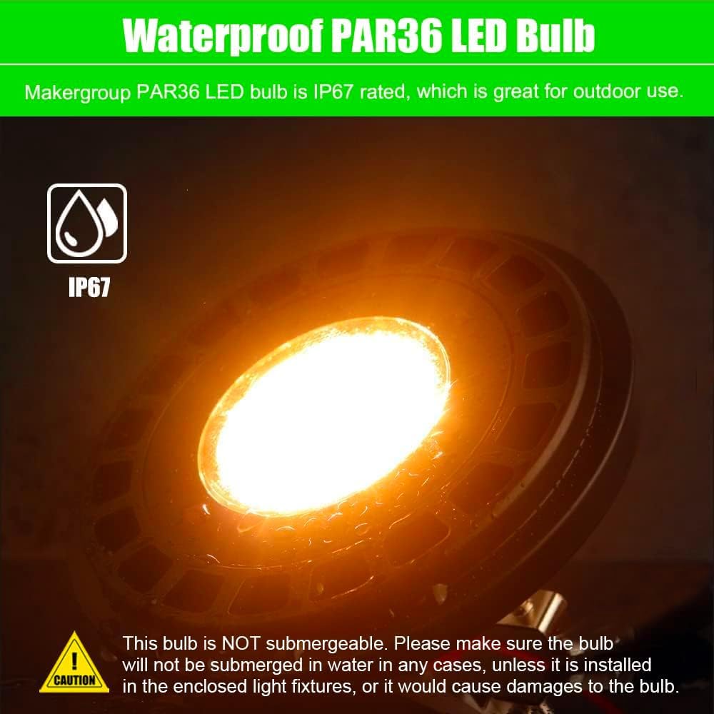 Makergroup PAR36 LED Landscape Light Bulb 10W, 12V Low Voltage Lighting, Waterproof Spotlight for Outdoor Yard Tree Light, In-Ground Well Light, Warm