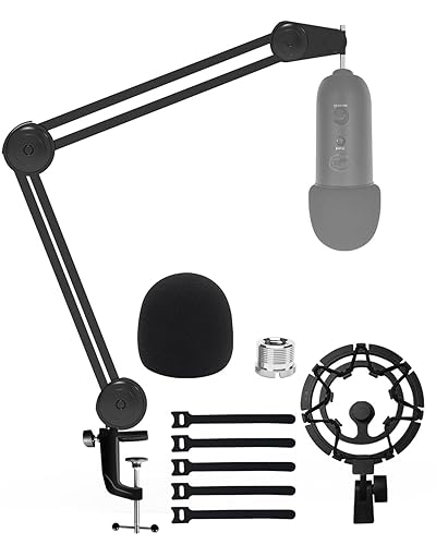 Boseen Microphone Boom Arm Stand for Blue Yeti with Shock Mount Foam Cover, Heavy Duty Boom Scissor Arm Stand for Blue Yeti, Broadcasting and