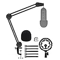Boseen Microphone Boom Arm Stand for Blue Yeti with Shock Mount Foam Cover, Heavy Duty Boom Scissor Arm Stand for Blue Yeti, Broadcasting and