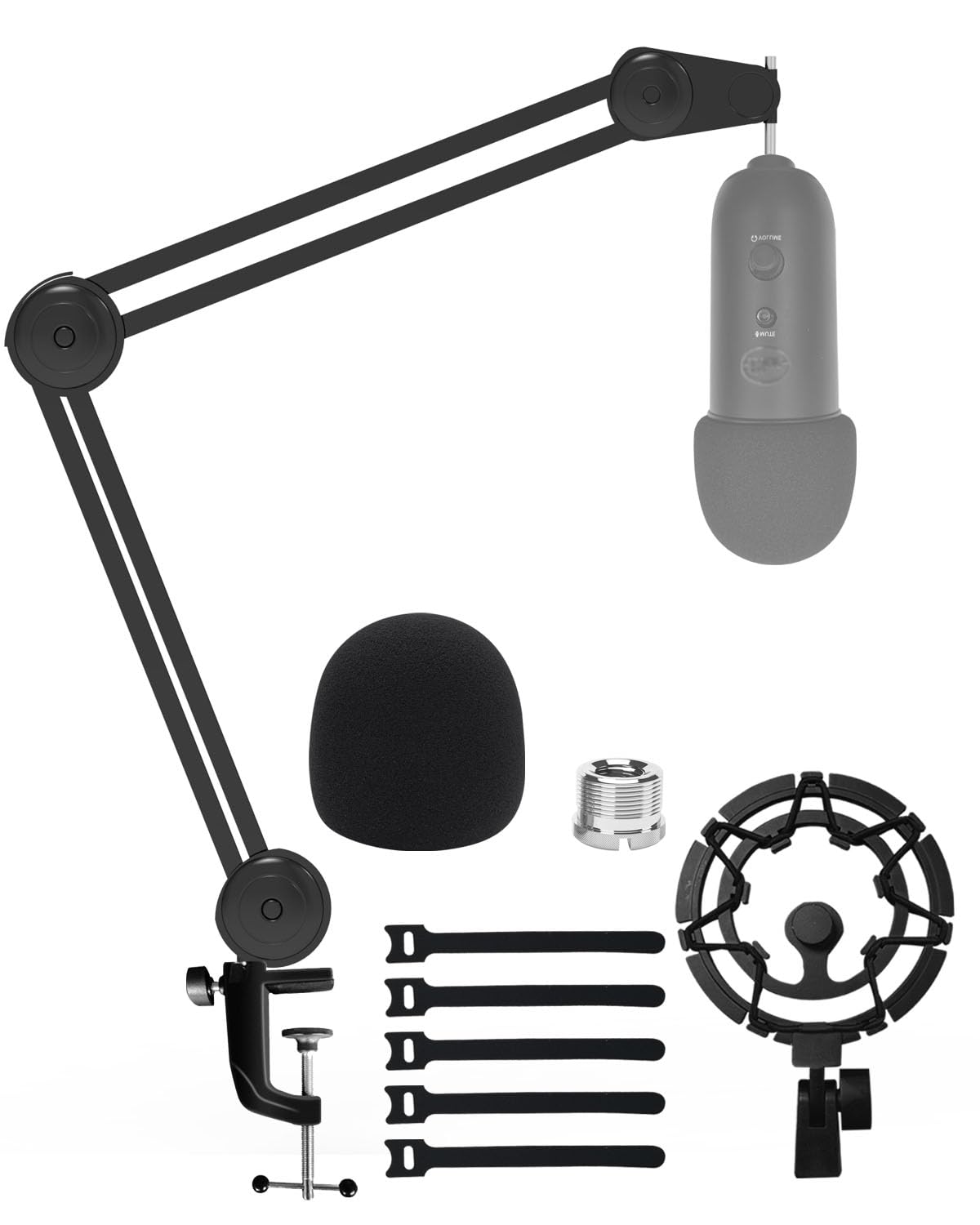 Boseen Microphone Boom Arm Stand for Blue Yeti with Shock Mount Foam Cover, Heavy Duty Boom Scissor Arm Stand for Blue Yeti, Broadcasting and