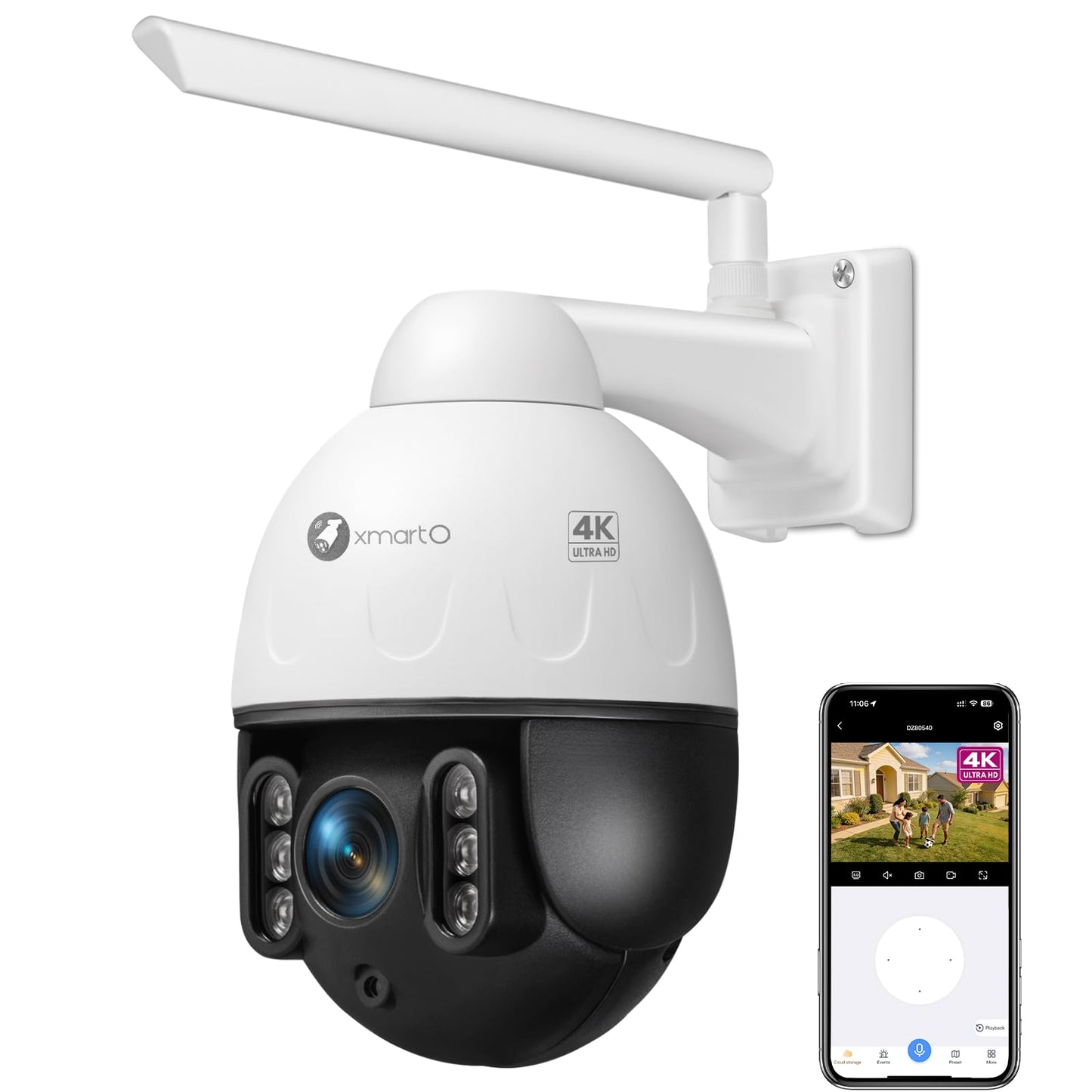 xmartO Vandal-Proof 4K PTZ Security Camera, 5X Zoom Outdoor WiFi Dome with Floodlights & Siren, 24/7 AI Human Detection, Two-Way Talk, IP66