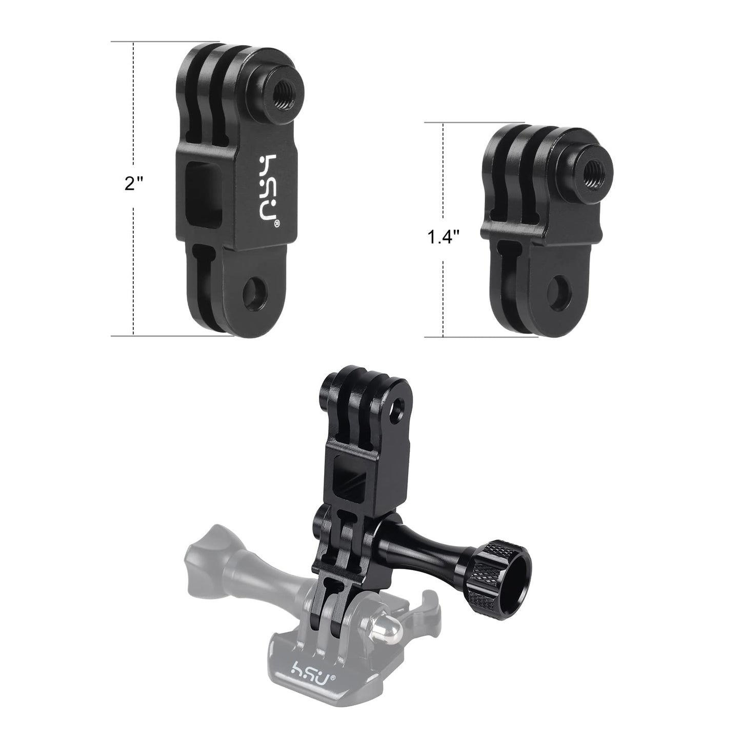 HSU All Aluminum Alloy Basic Adapter Grab Bag for GoPro, Including 1/4 inch 20 Tripod Mount, Rotation Camera Mount, Adjust Arm, Thumbscrew