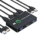 ULXUUUN USB 3.0 Switch for Computers Shares Mouse Keyboard Printer to One HD Monitor, 4K@60 Hz USB and HDMI Switch with 2 HDMI Cables and 2 USB Cables