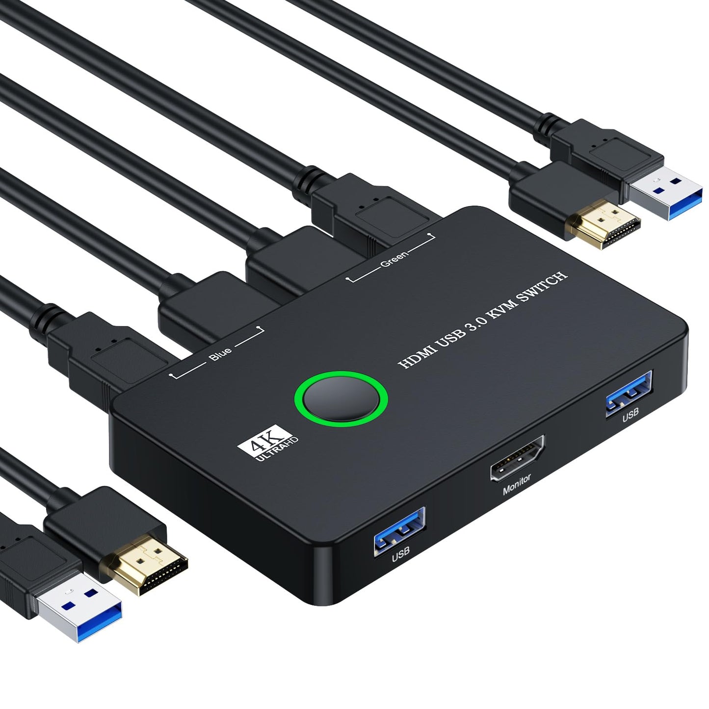 ULXUUUN USB 3.0 Switch for Computers Shares Mouse Keyboard Printer to One HD Monitor, 4K@60 Hz USB and HDMI Switch with 2 HDMI Cables and 2 USB Cables