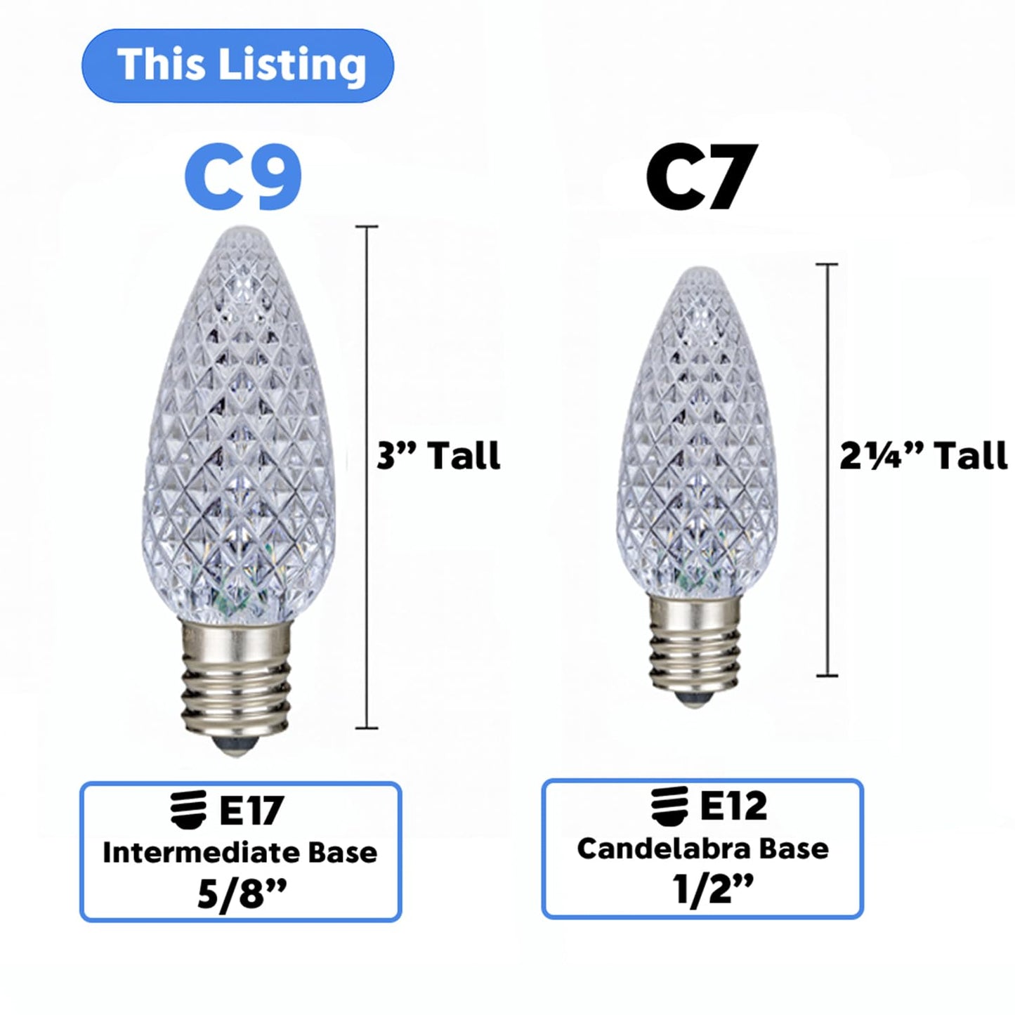 Novelty Lights 25PK C9 LED Faceted Dimmable Christmas Bulbs, E17 Base
