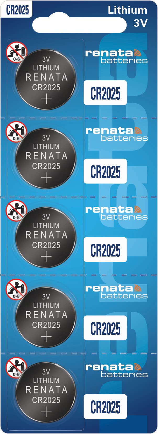 Renata CR2025 Batteries - 3V Lithium Coin Cell 2025 Battery (5 Count)