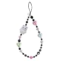 FREPERS Black Crystal Beads Phone Lanyard for Women, Cute Panda & Hearts Charm, Anti-Lost Wrist Strap with Thick Polyester Cord for iPhone 14/15/16