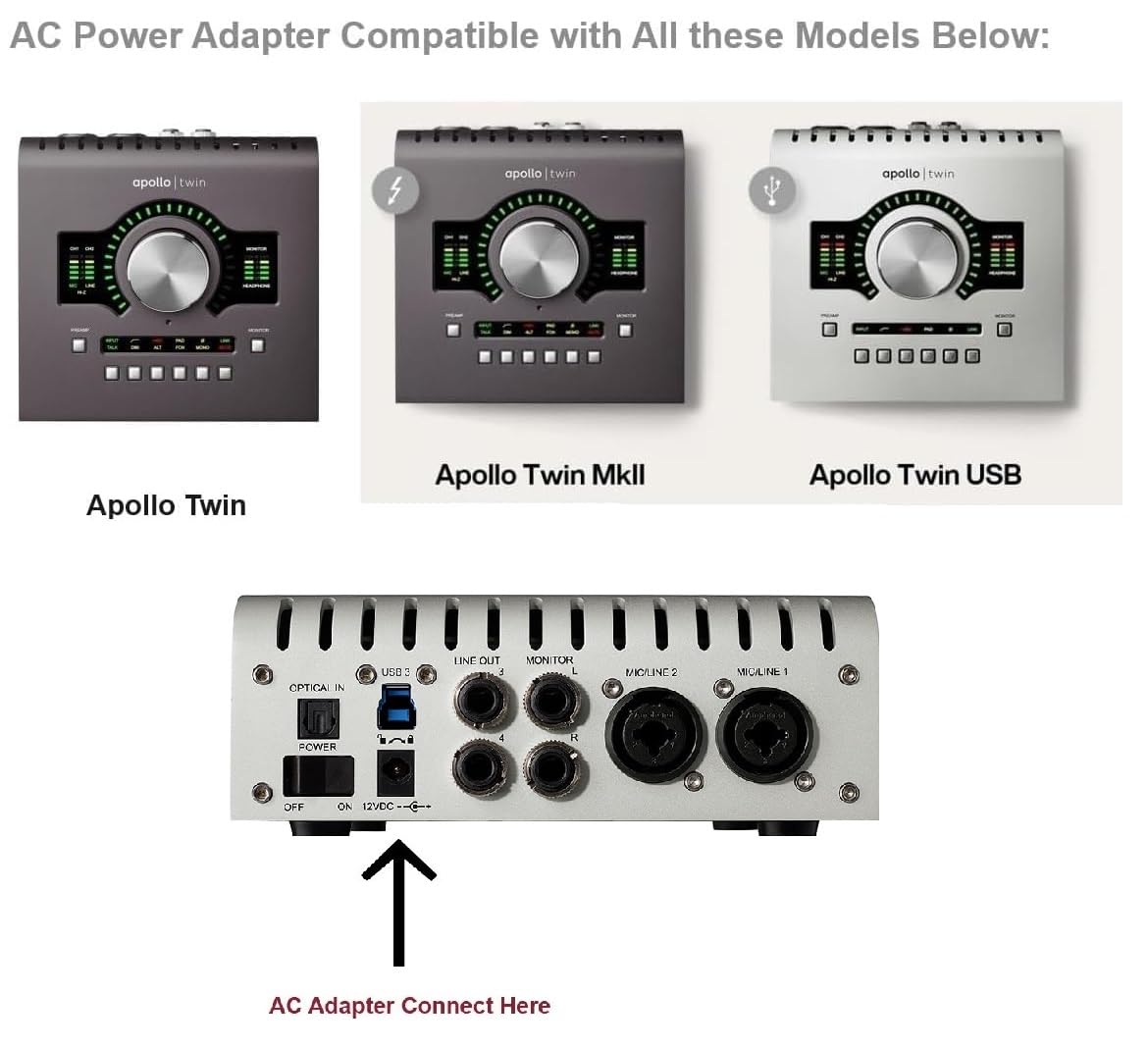 AC Adapter - Power Supply Compatible with Universal Audio Apollo Twin MkII and Apollo Twin USB Audio Interface
