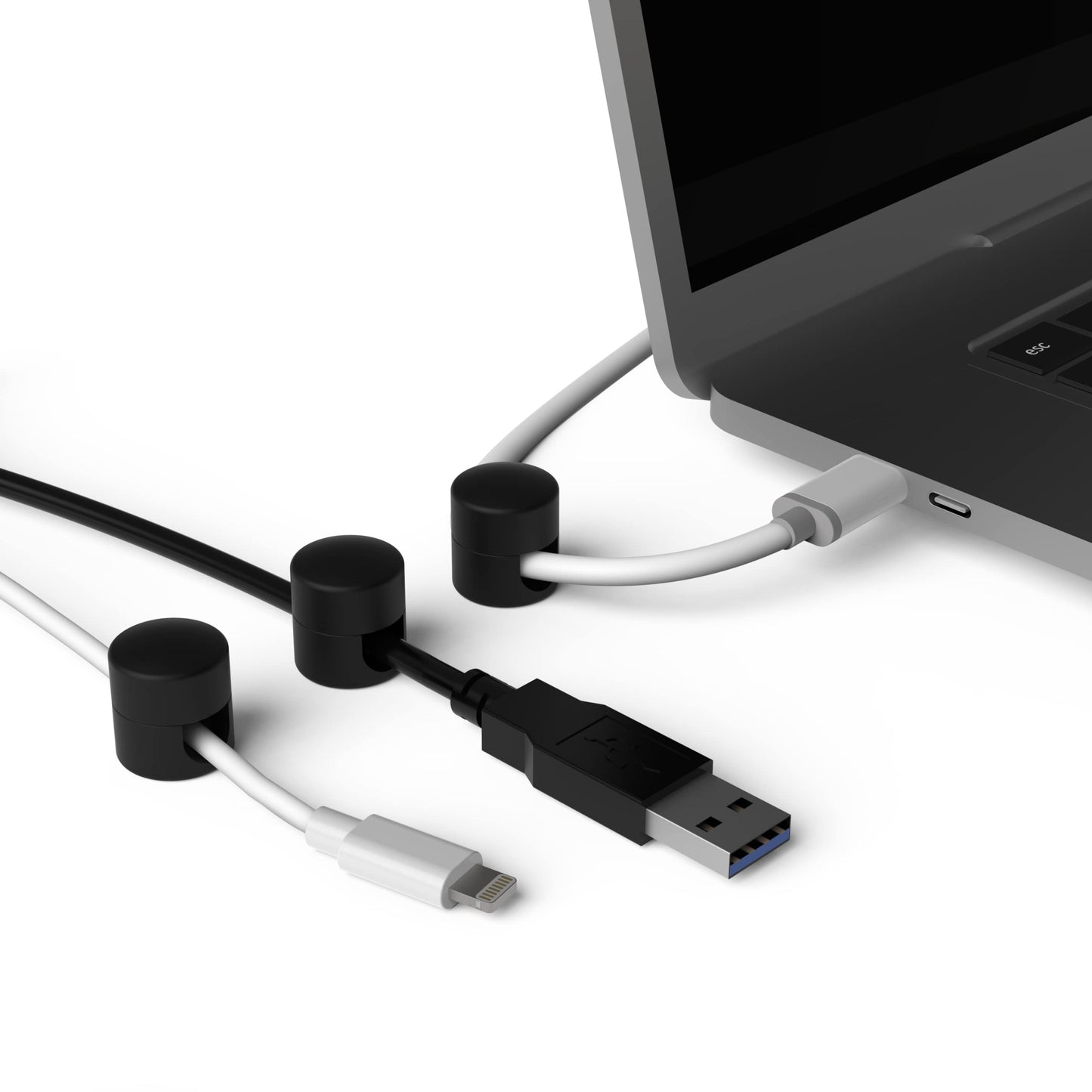 ICONIT Cable Anchors for Desk Organization Black | Premium Aluminum Cord Organizers | Charger + Cable Management Clips for Home & Office | Stylish