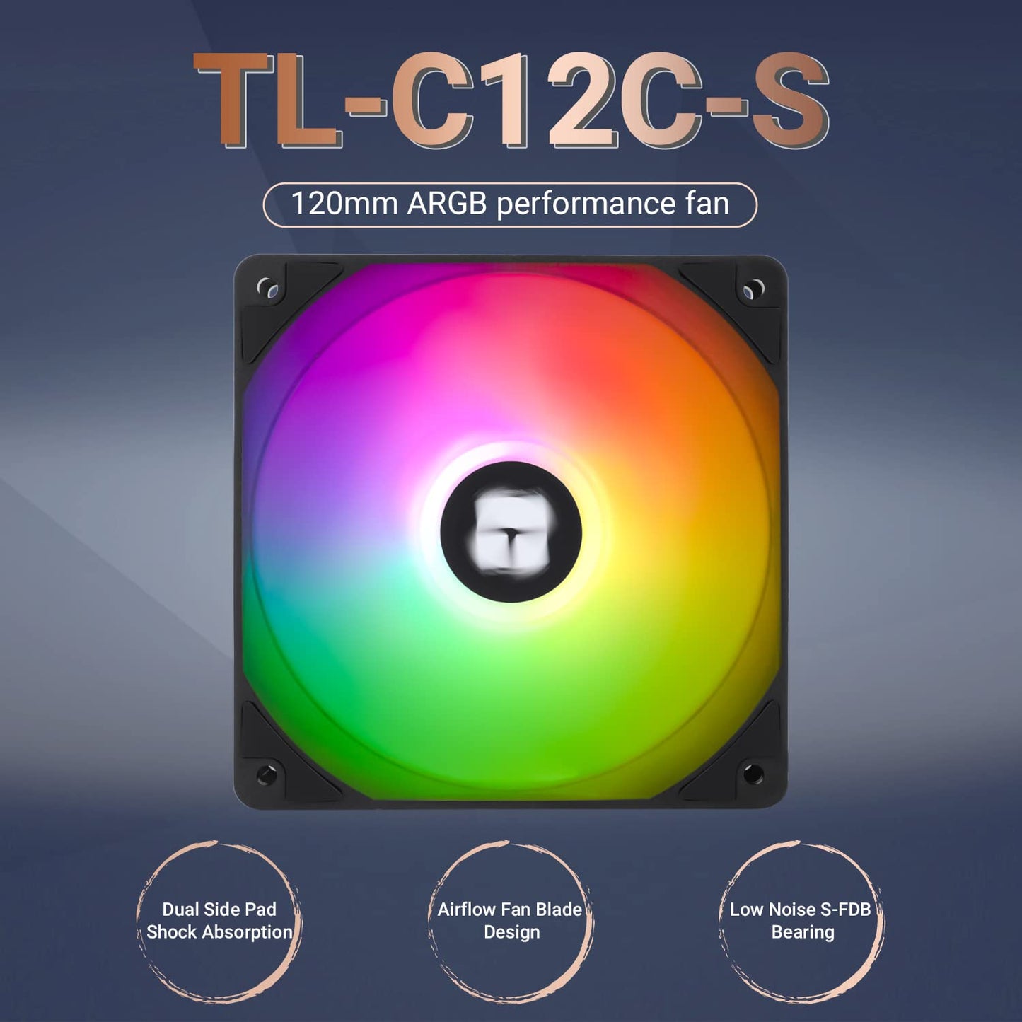 Thermalrlght TL-C12C-S CPU Fan 120mm ARGB Case Cooler Fan, 4pin PWM Silent Computer Fan with S-FDB Bearing Included, up to 1550RPM Cooling Fan