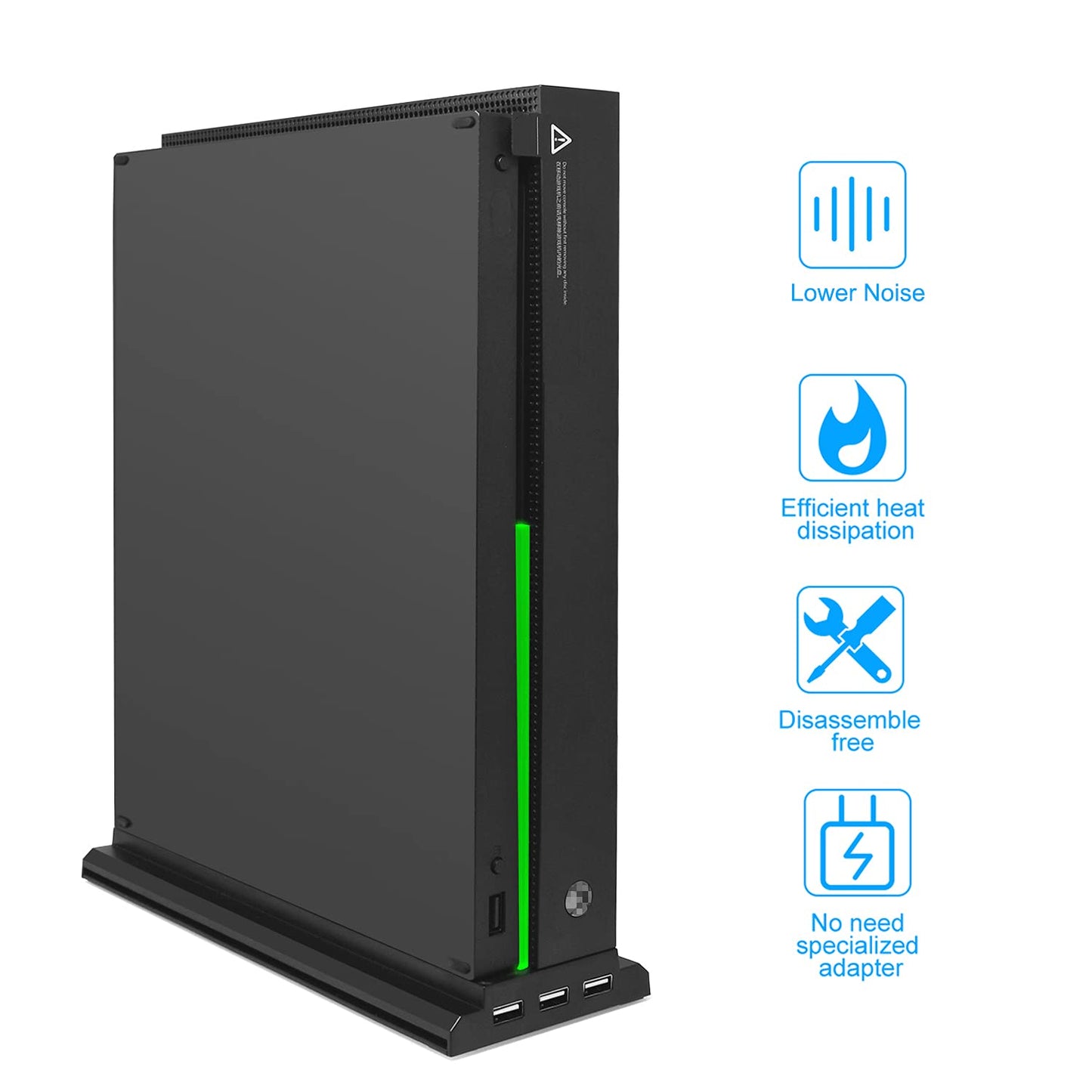 FASTSNAIL Vertical Cooling Stand Compatible with Xbox One X, Cooling Fan Stand Compatible with Xbox One X with 3 USB Ports and a Light Bar (Only