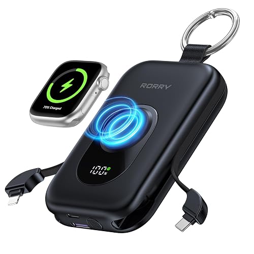 RORRY CharmGo Portable Charger, 20000mAh PD 30W Portable Charger Power Bank with 2 Built-in Cables, Fast Charging Battery Pack with Keychain, Travel