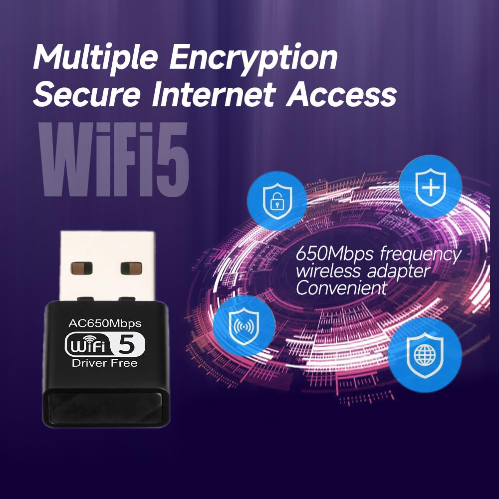 650Mbps 802.11ac Wireless USB WiFi Dongle Wi-Fi 5 Dual Band 2.4/5GHz Network Adapter Dongle for Desktop Laptop Support Windows 10/8/7/XP, MAC OS,Linux
