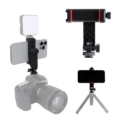 Leenconghui Phone Tripod Mount Adapter, with Cold Shoe&1/4" Hole for Tripod/Selfie Stick/Camera Stand, 360° Rotates Adjustable Phone Clip Clamp Holder
