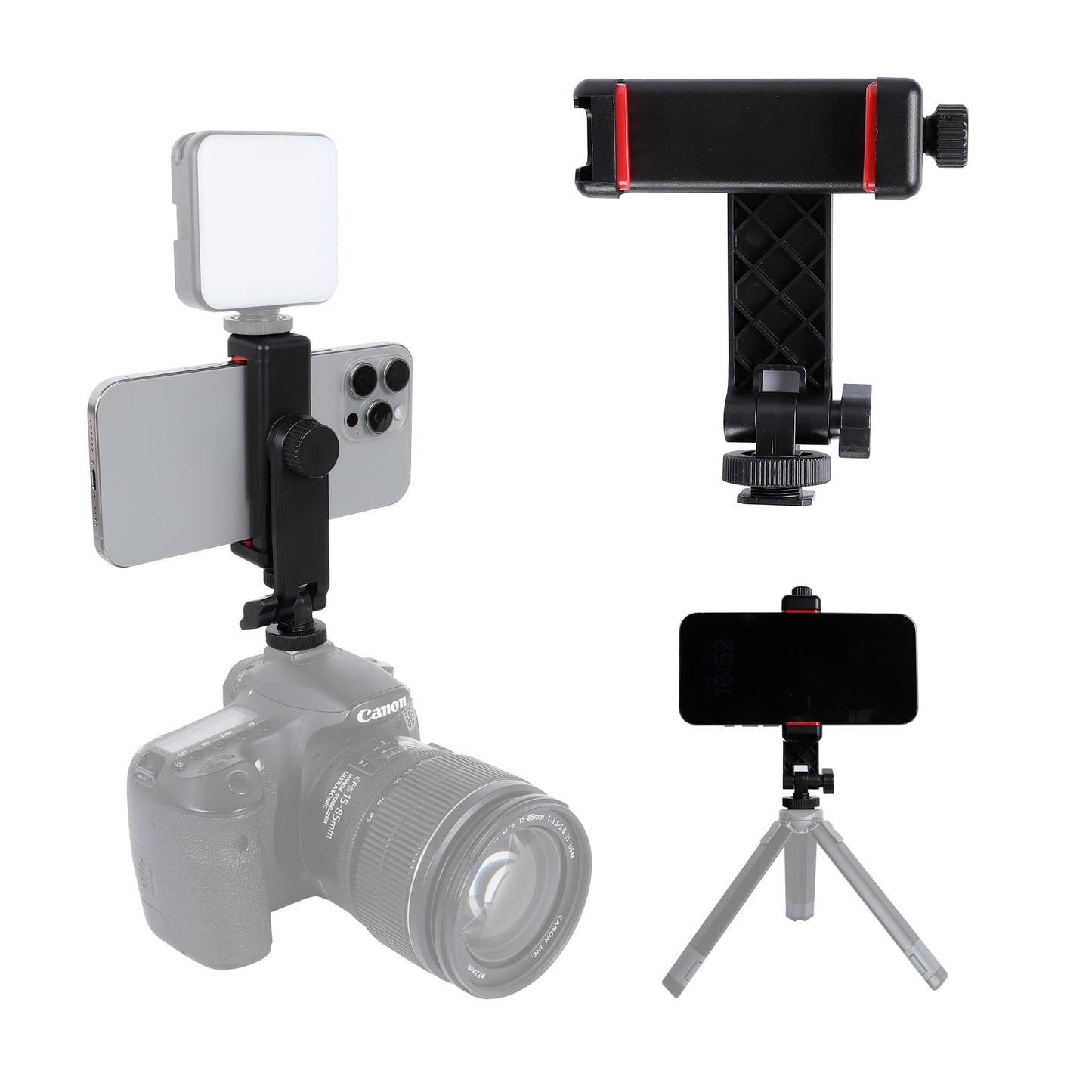 Leenconghui Phone Tripod Mount Adapter, with Cold Shoe&1/4" Hole for Tripod/Selfie Stick/Camera Stand, 360° Rotates Adjustable Phone Clip Clamp Holder