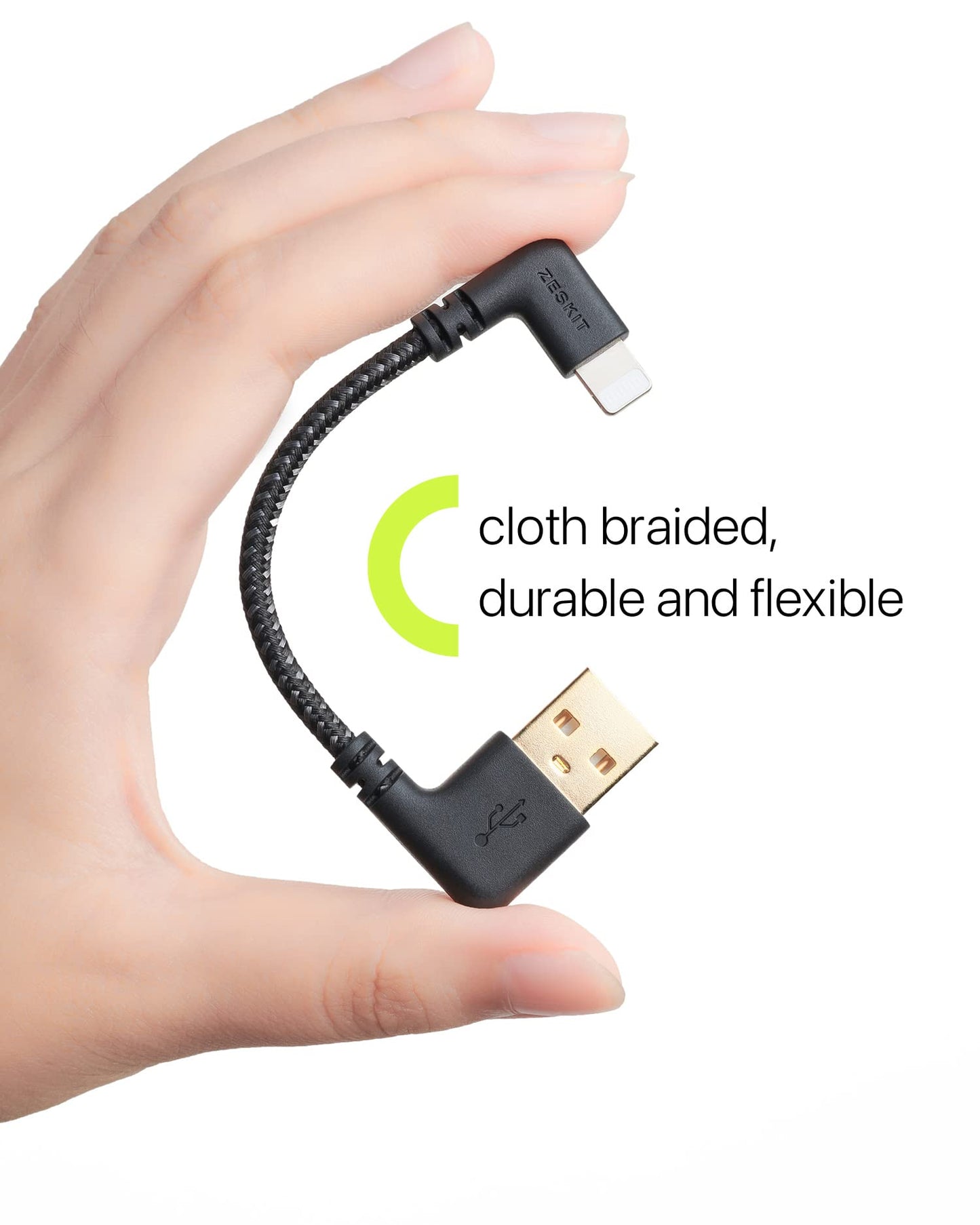 Zeskit USB to Lightning Cable MFi Certified (Short 10cm inch Braided) L Shape Right Angle, Compatible with Apple iPhone iPad AirPods for CarPlay…