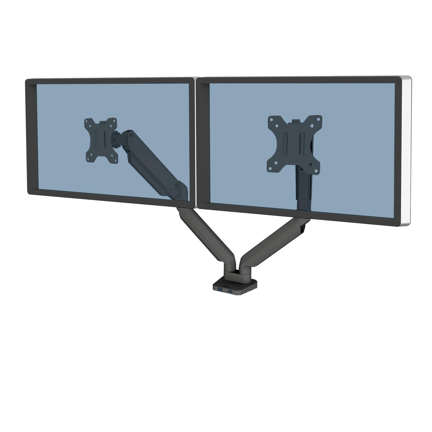 Fellowes Platinum Series Dual Monitor Arm for 40-Inch Monitors, Full Motion, 360° Rotation, VESA Mount with Grommet or Clamp, USB Ports, Ergonomic