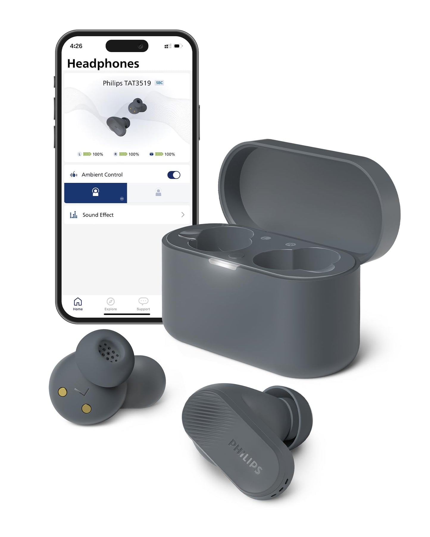 Philips TAT3519 Wireless Earbuds,True Wireless Headphones with Noise Canceling Pro,Dynamic Bass,Clear Call,24 H Battery Life,Fast Charging,Bluetooth