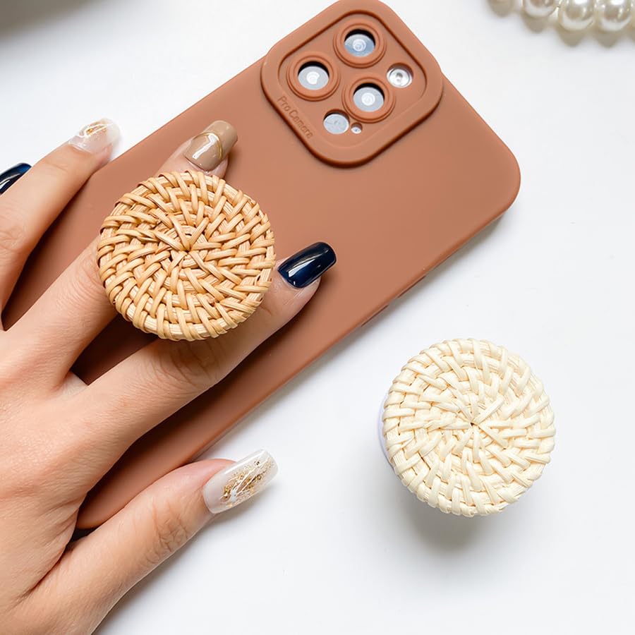 ARFUKA Phone Ring Holder Phone Grip Cell Phone Stand Cell Phone Holder Universal Collapsible Rattan Weaving Phone Grip and Phone Stand for Phones