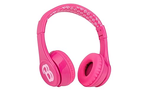 eKids Barbie Bluetooth Headphones, Pink Wireless Headphones with Microphone Includes Aux Cord, Volume Reduced Kids Foldable Earphones
