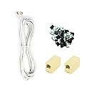 OLIREXD RJ11 Landline System Accessories Include 25FT Extension Phone Cord with 30 Adhesive Cable Clips and 2 6P4C Straight Female to Female Inline