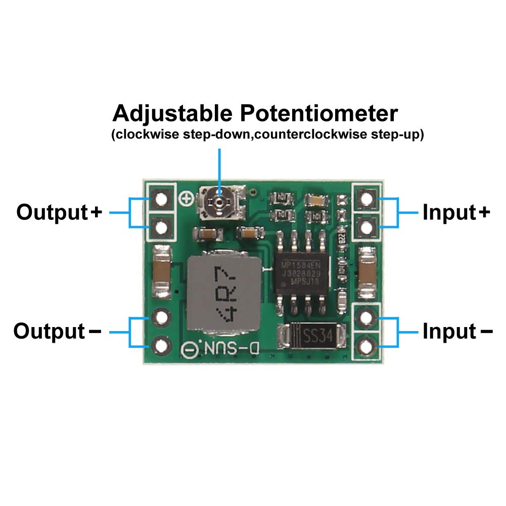 AITRIP 8 Pack Mini MP1584EN DC-DC Buck Converter Adjustable Power Supply Module 24V to 12V 9V 5V 3VCompatible with Arduino Raspberry Pi