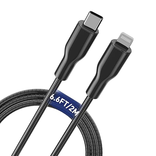 6.6FT Chew Proof iPhone Charging Cable - MFi Certified Metal Braided USB C to Lightning Cable, Cat & Dog Chew-Proof Charging Cord with 3A Fast…