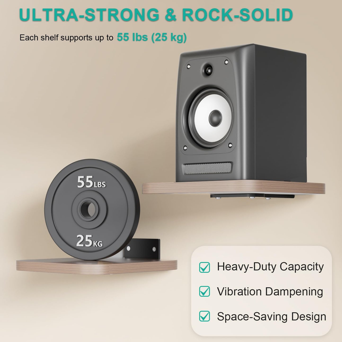 WALI Speaker Wall Mount, Heavy Duty Bookshelf Speaker Floating Wall Shelves, Surround Sound Speakers Stand for Living Room, Home Theater and Gaming