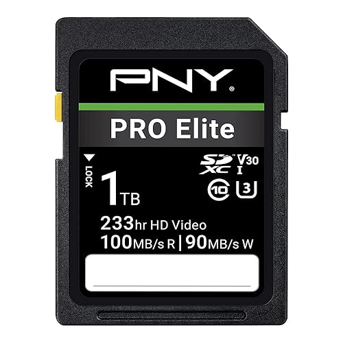 PNY 1TB PRO Elite Class 10 U3 V30 SDXC Flash Memory Card - 100MB/s, Class 10, U3, V30, 4K UHD, Full HD, UHS-I, Full Size SD