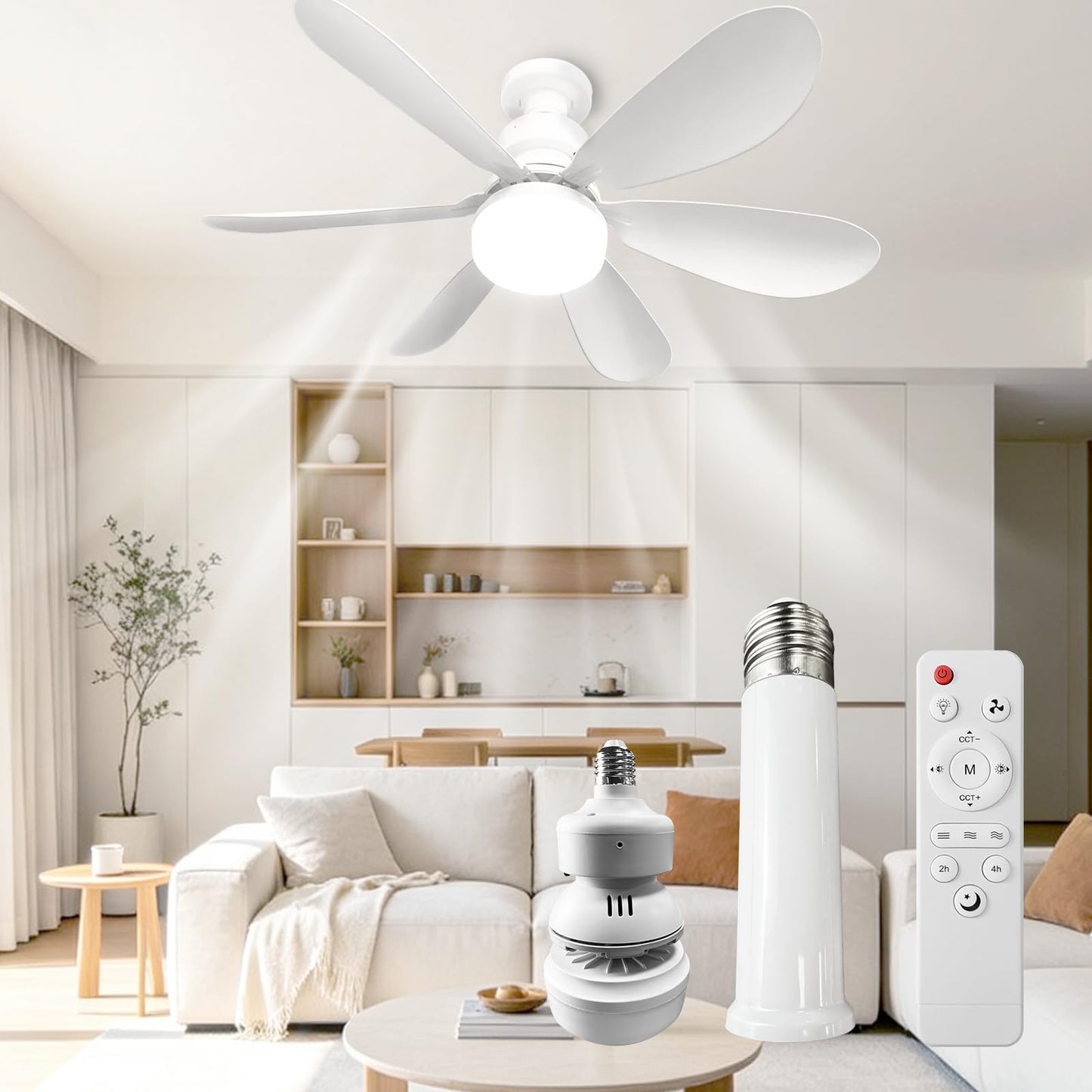 Mutois 20' Socket Fan Lights with Remote 3000 Lumens Dimmable 3CCT (2-Pack)