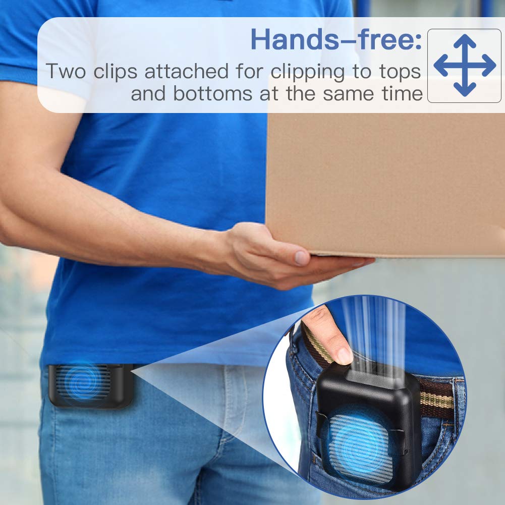 Koonie Waist Clip-on Belt Fan, 23h Use Time, Strong Airflow, 3 Speed Levels